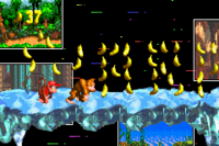 Donkey Kong and Diddy Kong in a Warp Barrel room in the Game Boy Advance version of Donkey Kong Country