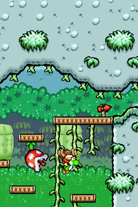 Baby DK and Green Yoshi in the level Baby DK, the Jungle King!
