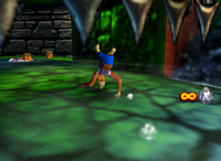A setup for a Golden Banana for Lanky Kong in Creepy Castle.