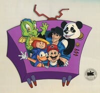 Promotional cel by DiC featuring Mario, Sonic, Madeline, Billy Lee, and the mascots of Dragon Club and Panda Club