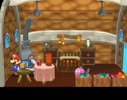 Mario near the Space Food in Fahr Outpost of Paper Mario: The Thousand-Year Door.