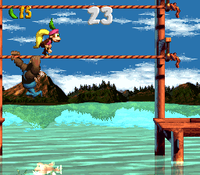 Dixie Kong and Kiddy Kong in the first Bonus Level of Kreeping Klasps