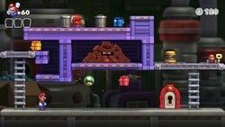 Screenshot of Mario Toy Factory level 1-6+ from the Nintendo Switch version of Mario vs. Donkey Kong