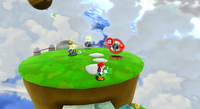 Mario and Yoshi atop the Tower Planet.