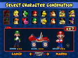 The starting character select screen