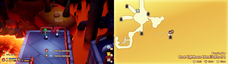 Third hidden block in the Brrning Sea Great Lighthouse Island from Mario & Luigi: Brothership