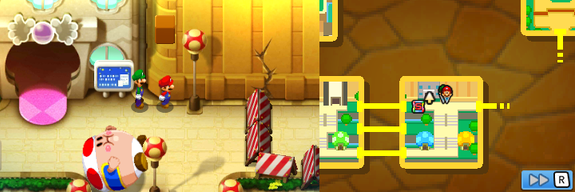 Mario and Luigi under a block holding a Mushroom Ball