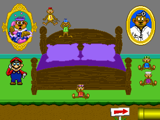 Five Little Monkeys Jumping On the Bed: Displays Mario choreographing to the song in a bedroom along with anthropomorphic monkeys.