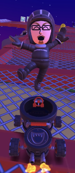 The Black Mii Racing Suit performing a trick.