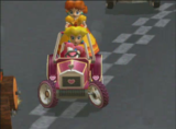 Peach and Daisy racing on Mushroom Bridge