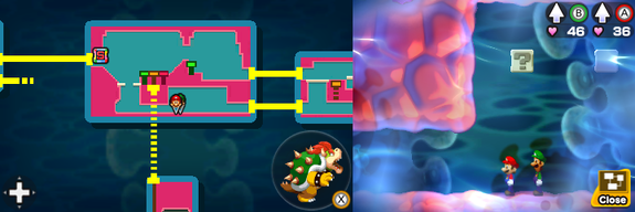Ninth block in Pump Works of Mario & Luigi: Bowser's Inside Story + Bowser Jr.'s Journey.