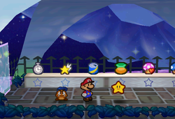 Image of Mario and Goombario in Star Haven Shop in Star Haven, in Paper Mario.