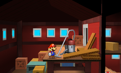 Mario near the Vacuum Thing in Surfshine Harbor of Paper Mario: Sticker Star.