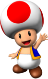 Artwork of Toad for Mario Party 6 (also used for Dance Dance Revolution: Mario Mix, Mario Party 7, New Super Mario Bros. and Mario Kart Wii)
