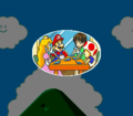 Mario, Princess Peach, and Toad speaking with Nae Yūki.
