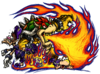 Bowser breathing fire at Waluigi and a Koopa Troopa