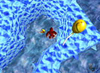 A yellow Banana Balloon and a Golden Banana for Donkey Kong in Crystal Caves.