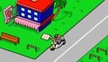 Wario arriving at the Gelateria via his motorcycle