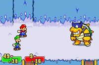 Mario and Luigi fighting Rookie in Mario & Luigi: Superstar Saga