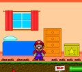 Where the pointer should be to activate the Easter egg in Mario's Bedroom in the SNES version