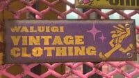 Waluigi Vintage Clothing sign in Mario Kart World