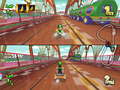 In split-screen races, the Mushroom Bridge Wiggler Wagon is shorter in length