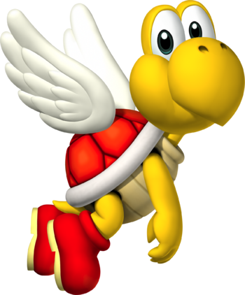 Artwork of a Koopa Paratroopa in  New Super Mario Bros. (later used in Mario Super Sluggers, New Super Mario Bros. Wii and Super Mario Run)