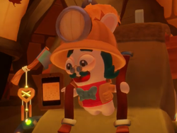 Screenshot of Professor Backpack from Mario + Rabbids Sparks of Hope