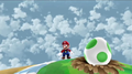 An early screenshot of Mario standing near a Yoshi Egg.