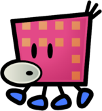 Concept artwork of a Squiglet from Super Paper Mario.