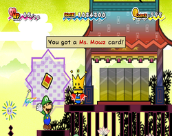 Luigi getting the Ms. Mowz Special Card in Sammer's Endgame of Super Paper Mario.
