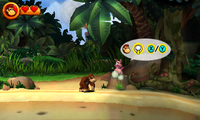 The Tutorial Pig instructing Donkey Kong on how to perform a blow in Donkey Kong Country Returns 3D.