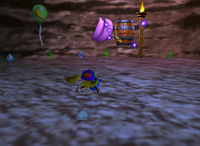A purple Banana Bunch and a Bonus Barrel for Tiny Kong in Crystal Caves.