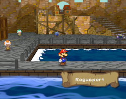 Mario arriving in Rogueport
