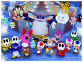 Group photo from the DS version of the hosts and supporting characters.