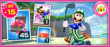 The Luigi (Golf) Pack from the Peach vs. Bowser Tour in Mario Kart Tour