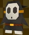 An origami Black Shy Guy from Paper Mario: The Origami King.