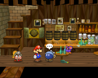 A Bob-omb sailer in Podley's Place in Rogueport Plaza.