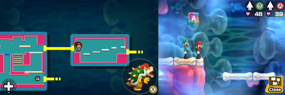 Fourteenth block in Pump Works of Mario & Luigi: Bowser's Inside Story + Bowser Jr.'s Journey.