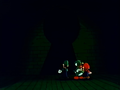 The trio use a keyhole to escape the Ghost House.