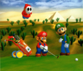 Official artwork of Mario and Luigi playing at Shy Guy Desert.