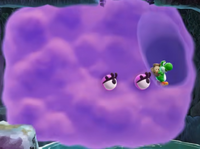 Yoshi and a Crazee Dayzee inside a Billeau from Yoshi and the Mysterious Book.