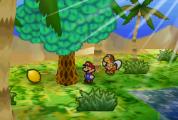 Mario finding Lemon in the scene F7 of Dry Dry Desert of Paper Mario.