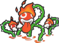 A Lava Piranha and two Lava Buds from Paper Mario