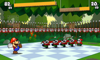 Mario is attacked by a swarm of Spear Guys