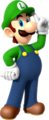 Luigi pointing to his hat