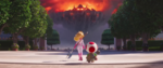 Peach and Toad approaching the invading Bowser island