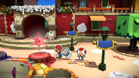 Mario near the Holo-Peach PR-M1 in Port Prisma of Paper Mario: Color Splash.