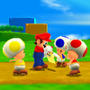 Squared screenshot of Toads from Super Mario 3D Land.