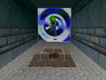 Luigi entering Bowser in the Fire Sea
